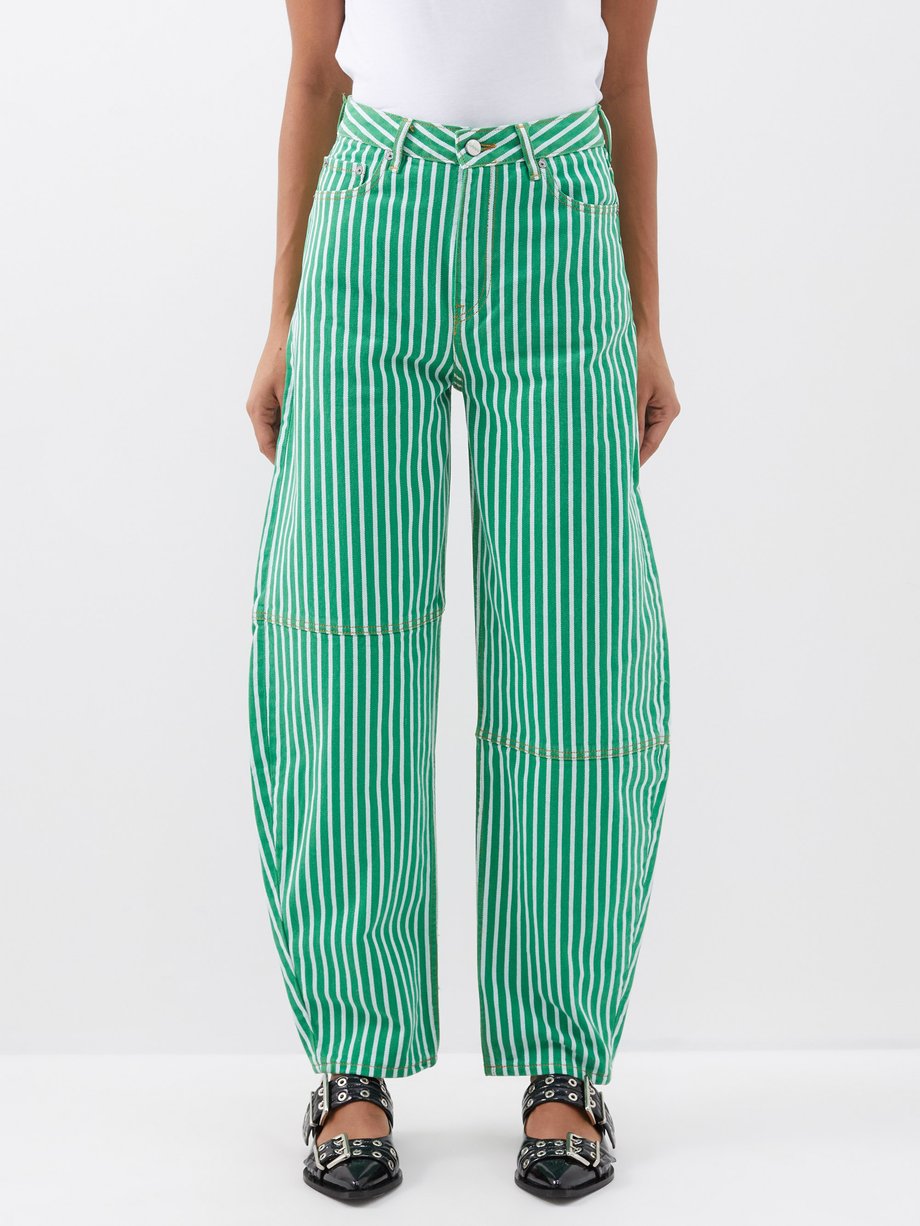 GANNI Green Striped wide-leg denim jeans