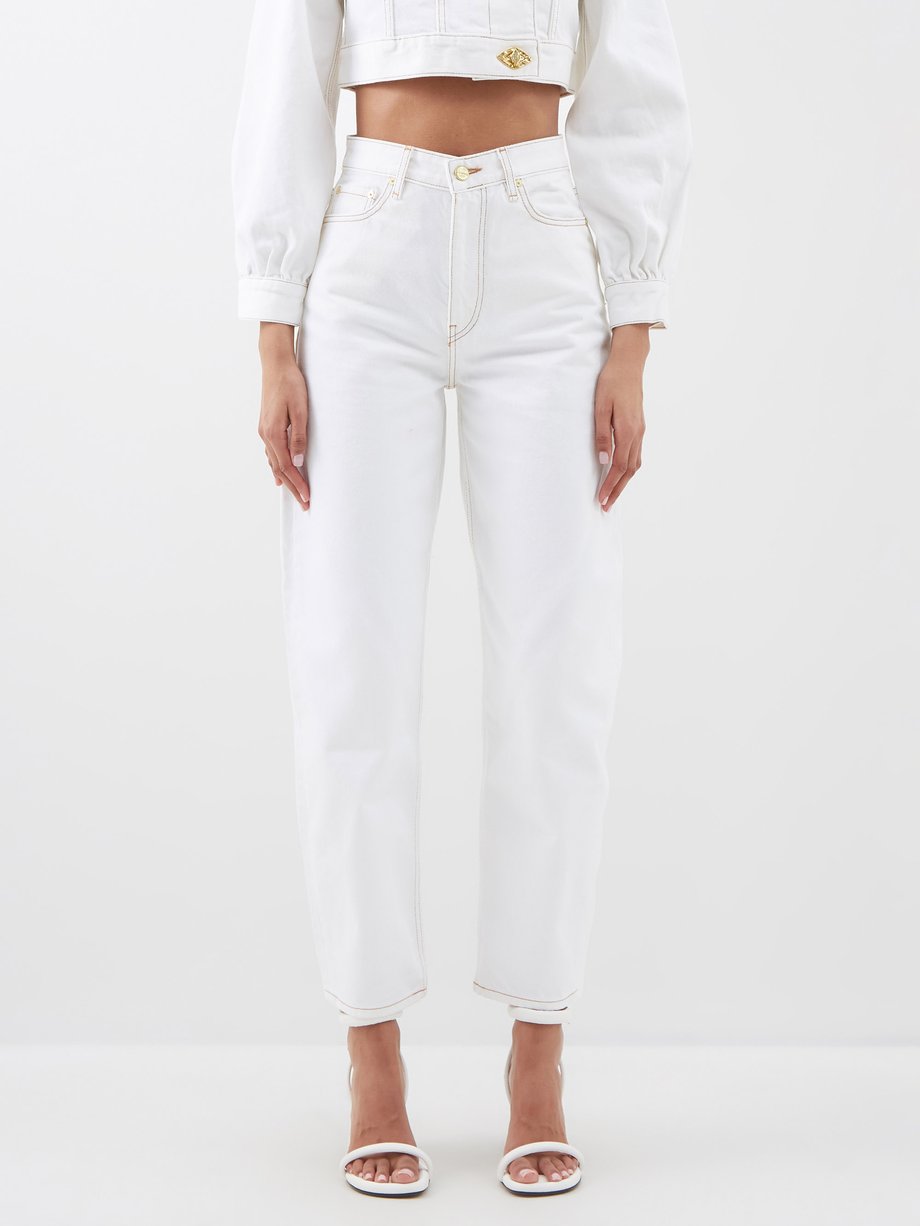 GANNI White High-waist organic-cotton barrel-leg jeans