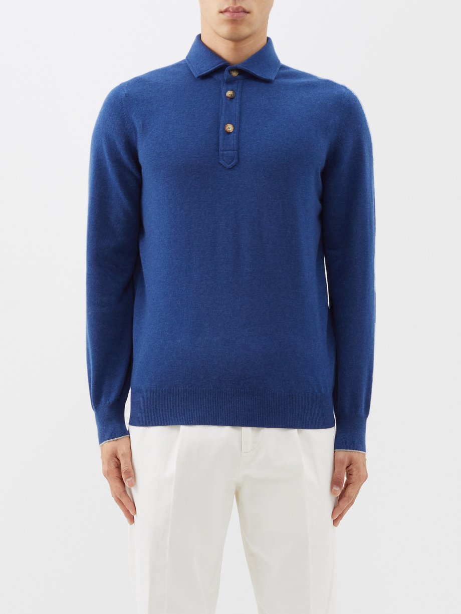 Blue Cashmere polo shirt | Brunello Cucinelli | MATCHESFASHION US