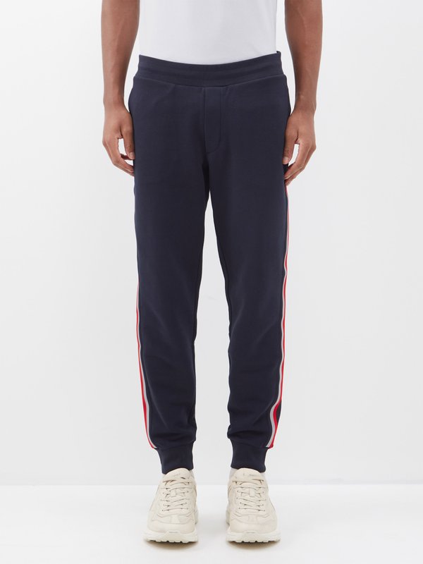 Navy Tricolour-striped cotton-jersey track pants, Moncler