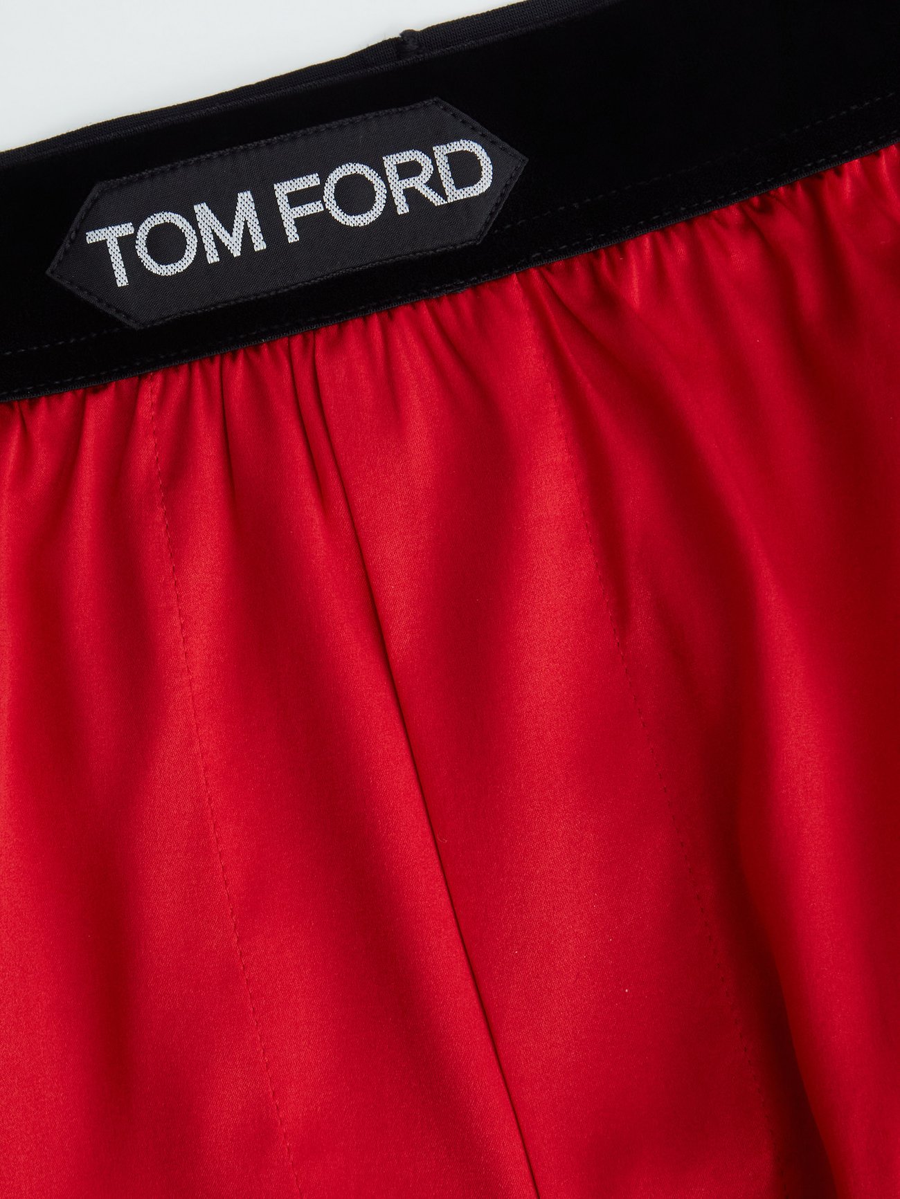 Red Logo-patch silk-blend satin boxer shorts, Tom Ford