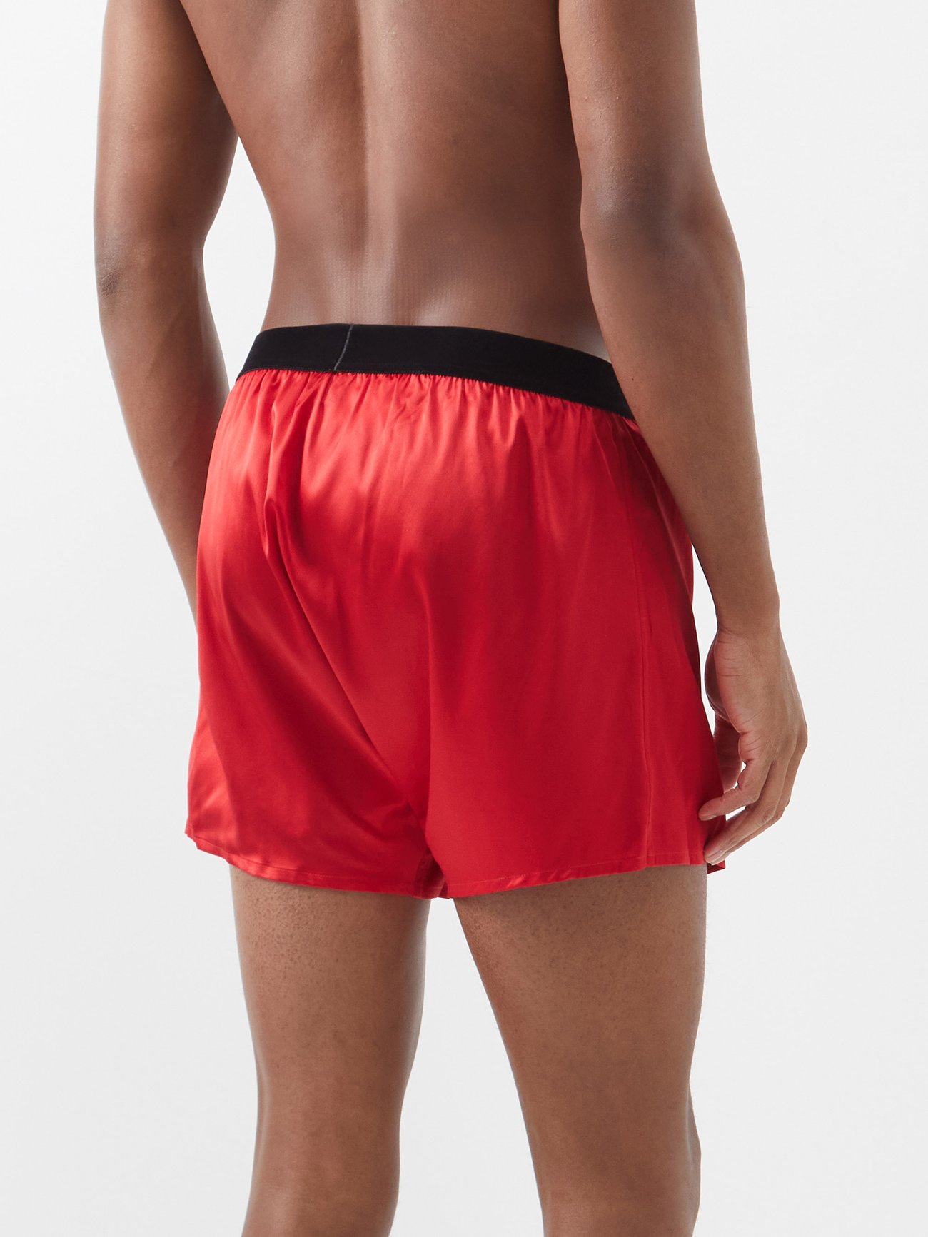 Burgundy Logo-patch silk-blend satin boxer shorts, Tom Ford