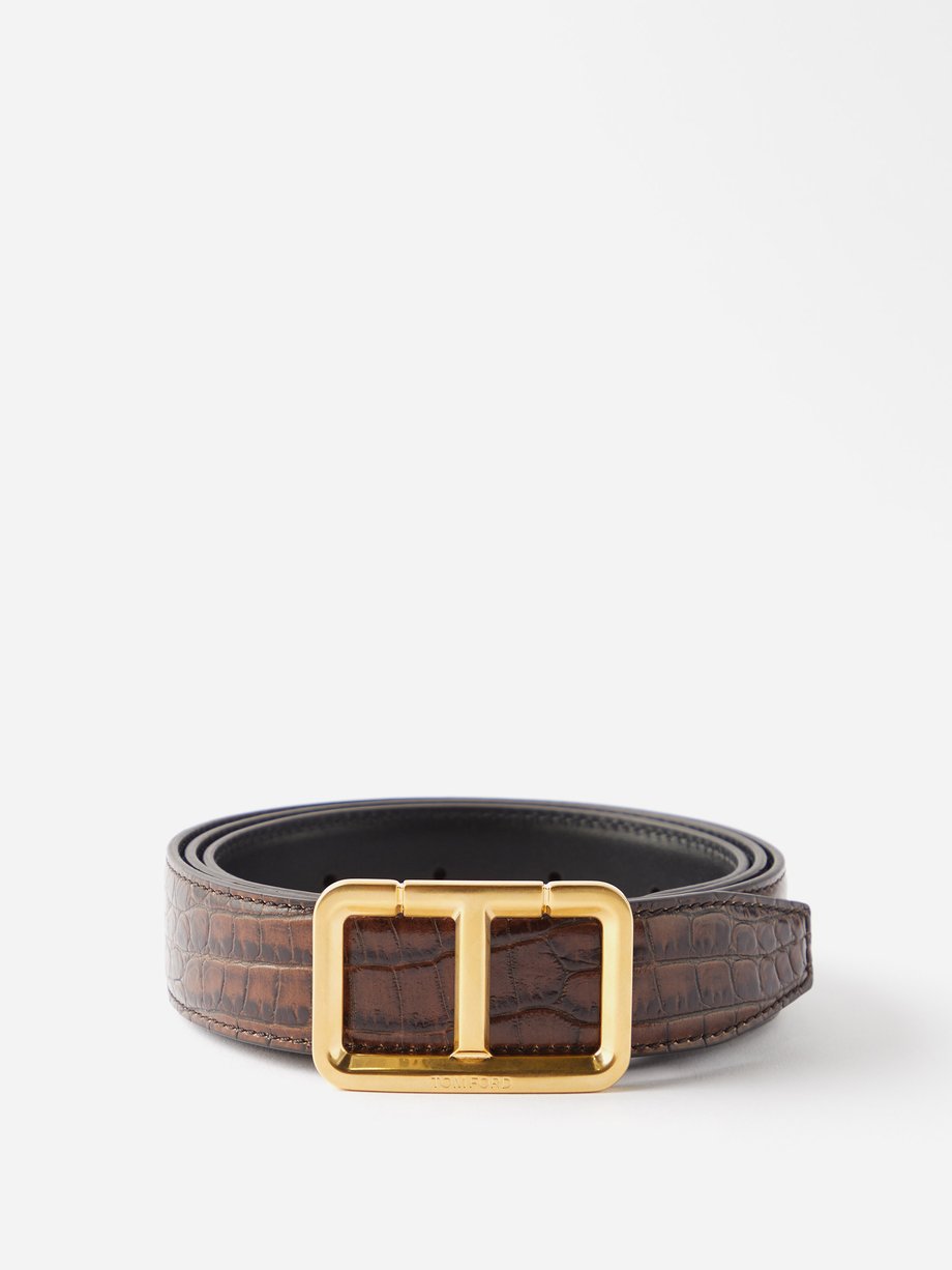 Brown Crocodile-effect leather belt | Tom Ford | MATCHESFASHION UK