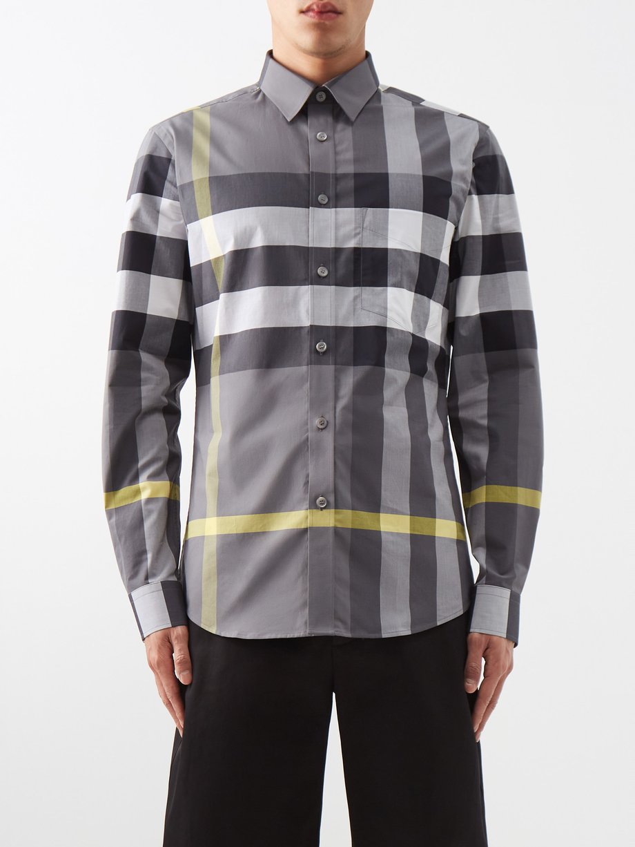 Grey Exaggerated-check cotton-blend poplin shirt | Burberry |  MATCHESFASHION UK
