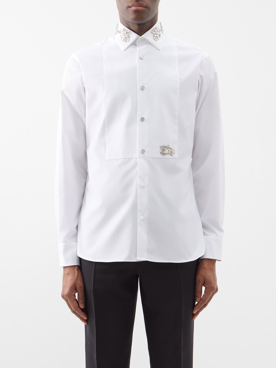 White Crystal-embellished cotton tuxedo shirt | Burberry | MATCHESFASHION US