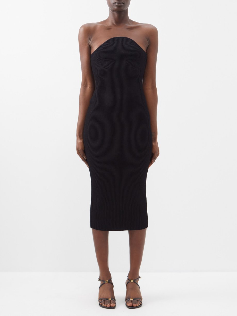 WOLFORD VISCOSE RIB DRESS, Black Women's Short Dress