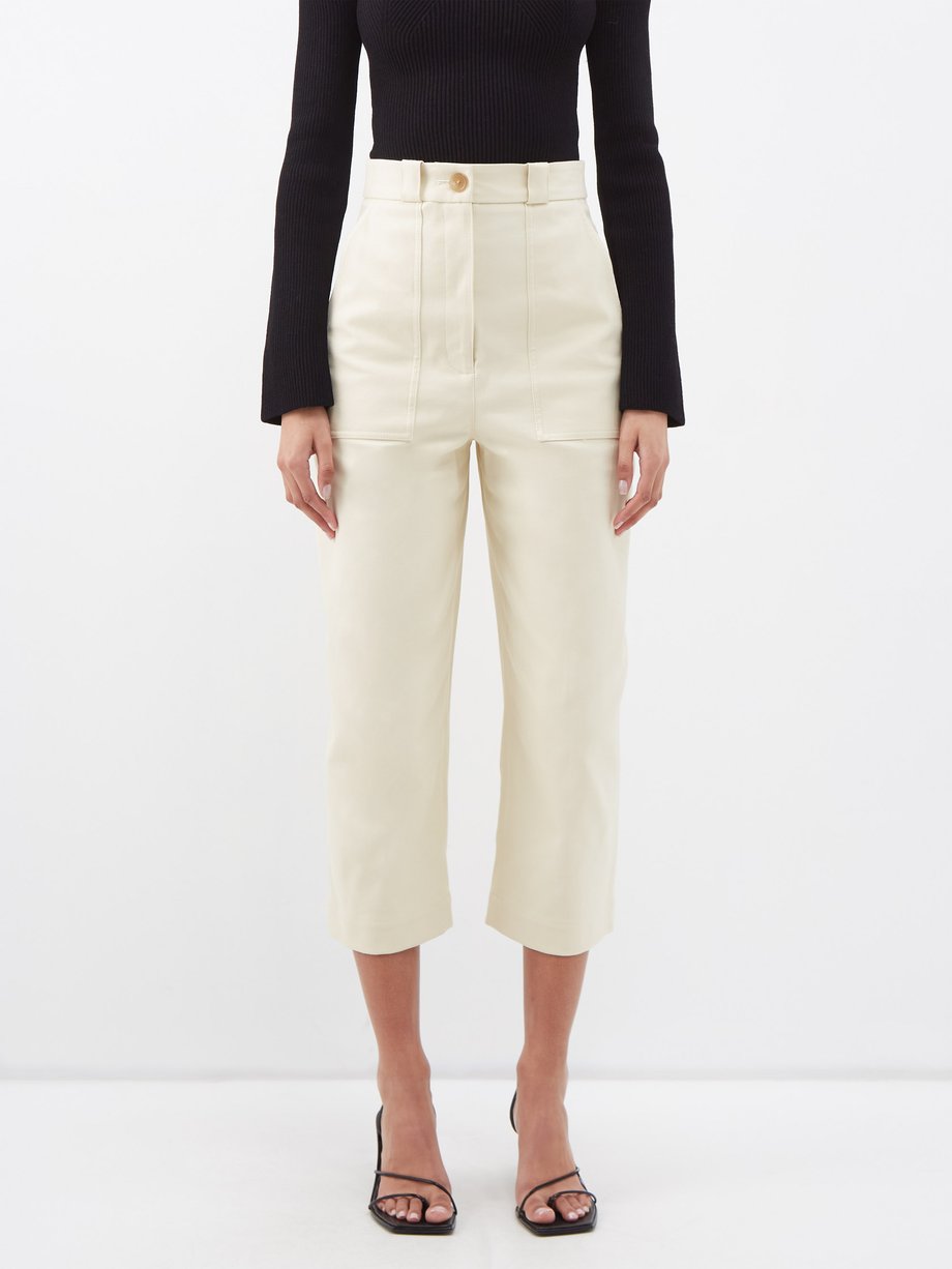 Jeelty Women's Tailoring Cream Wide Leg High Waisted Cropped Trousers –  Jeetly.com