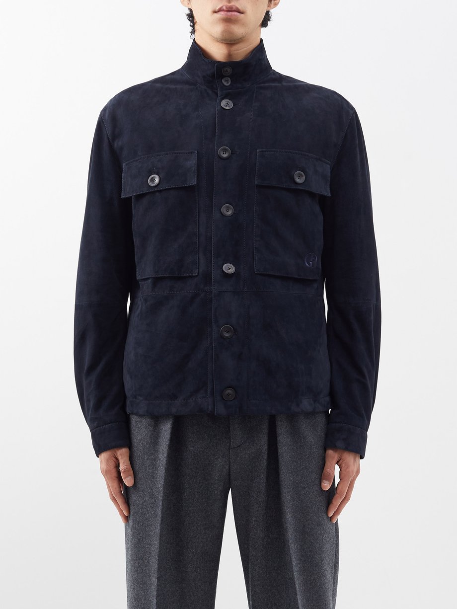 Navy Flap-pocket suede overshirt | Giorgio Armani | MATCHES UK