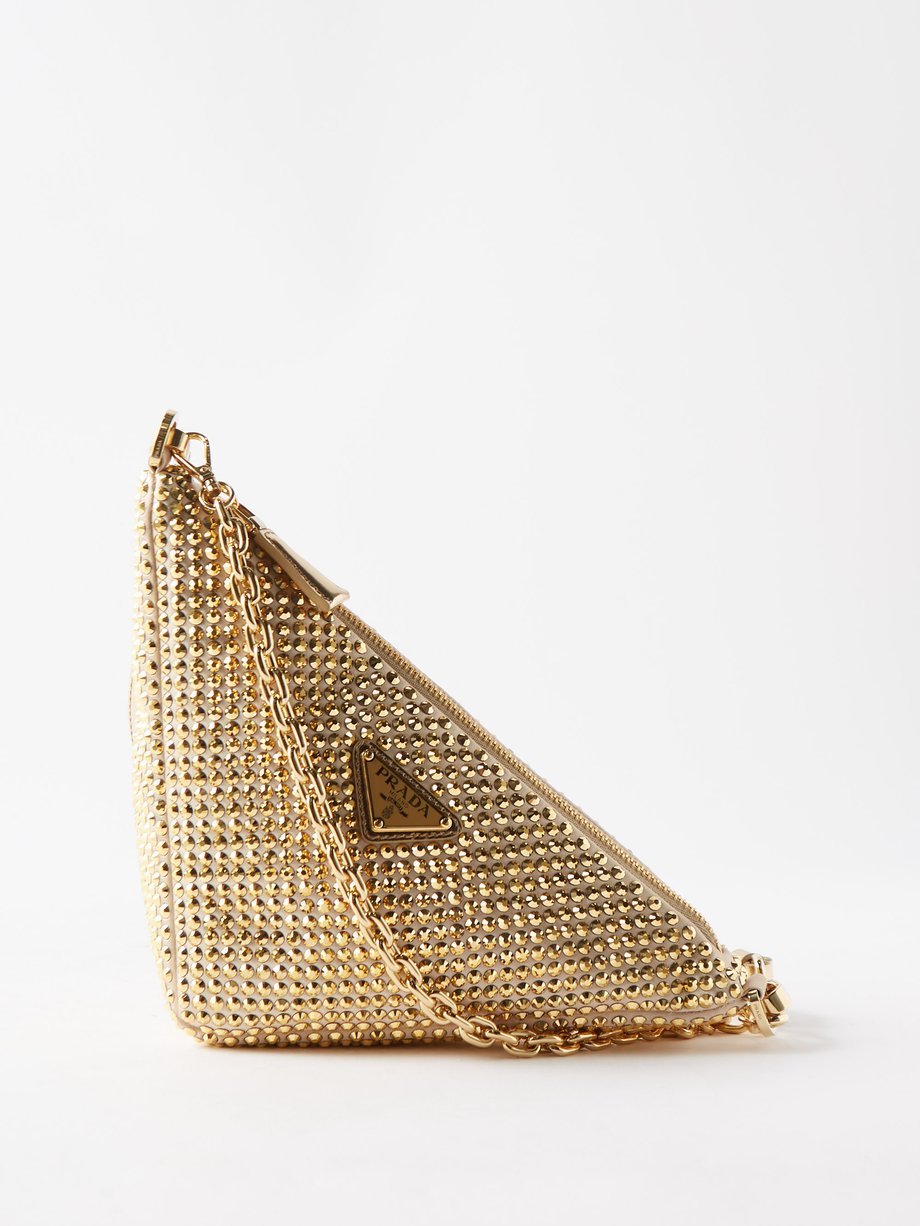 Prada Triangle Pouch Crystal Embellished Satin Gold