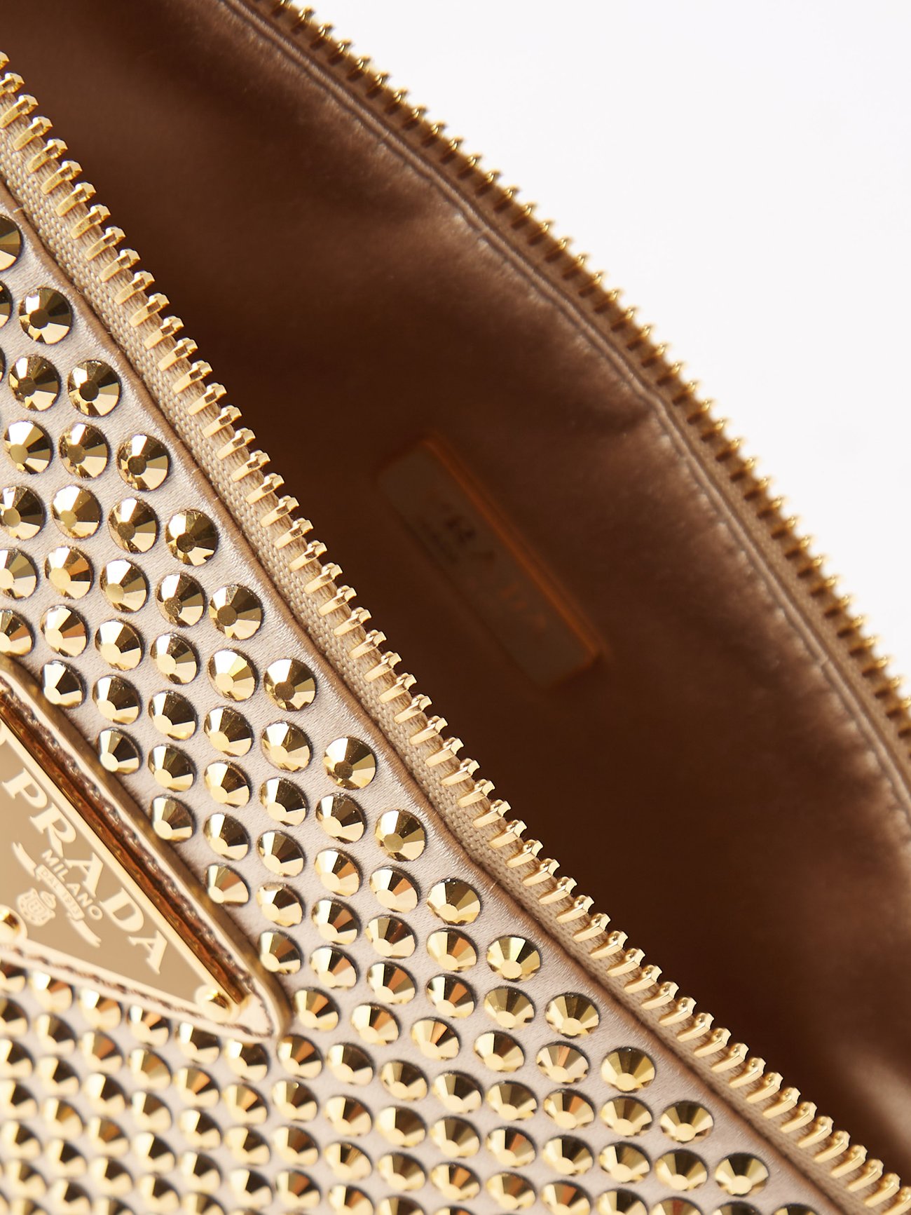Gold Crystal-embellished satin shoulder bag, Prada