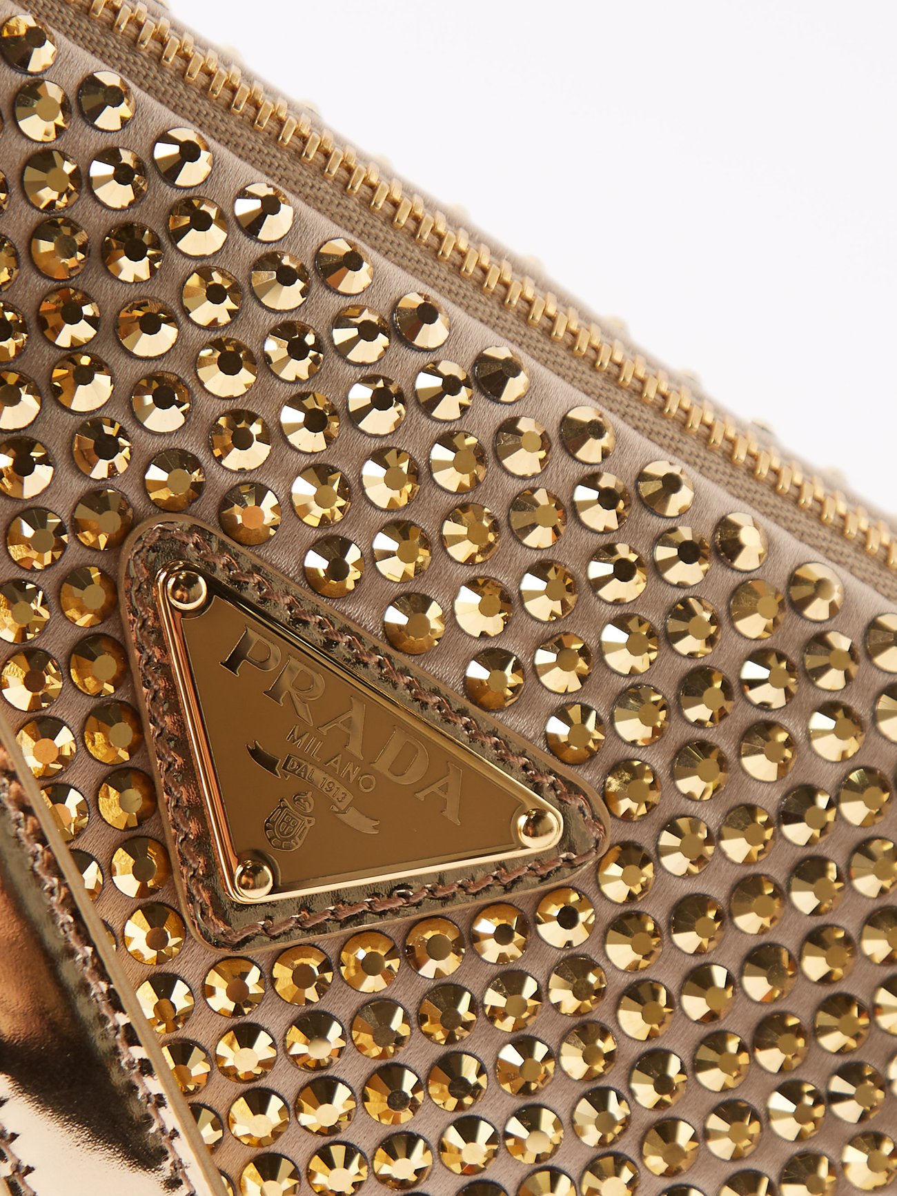 Gold Crystal-embellished satin shoulder bag, Prada