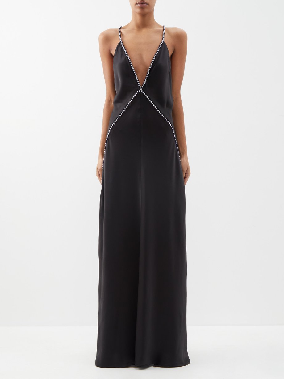 Black Plunge-front embellished satin gown | Stella McCartney | MATCHES UK