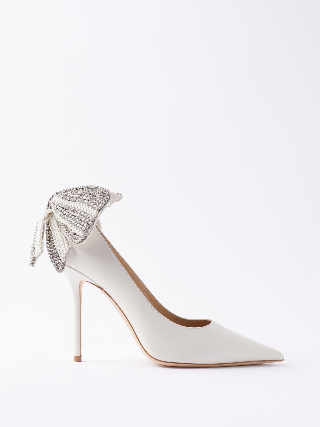 Neutral Love 100 crystal-bow leather pumps | Jimmy Choo