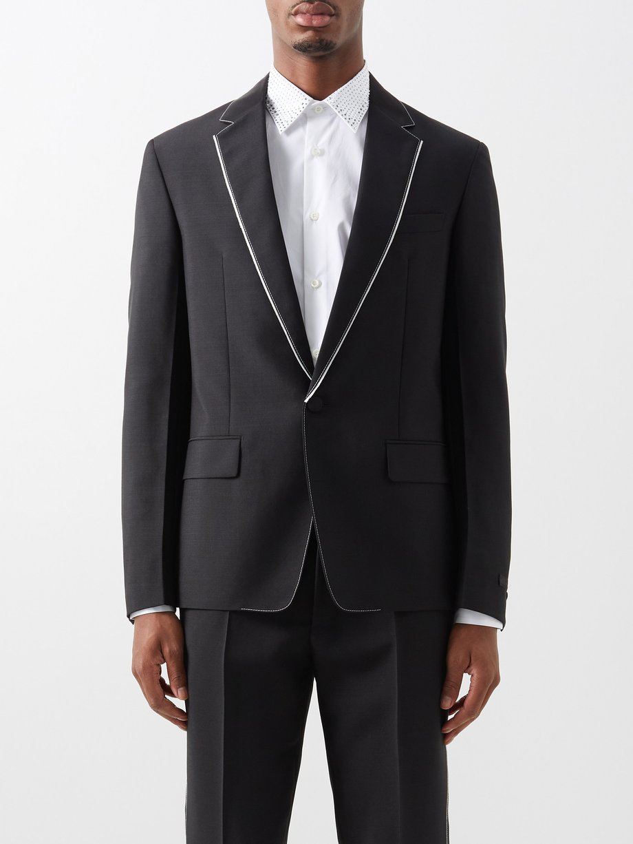 Black Single-breasted piped mohair-blend suit jacket | Prada 