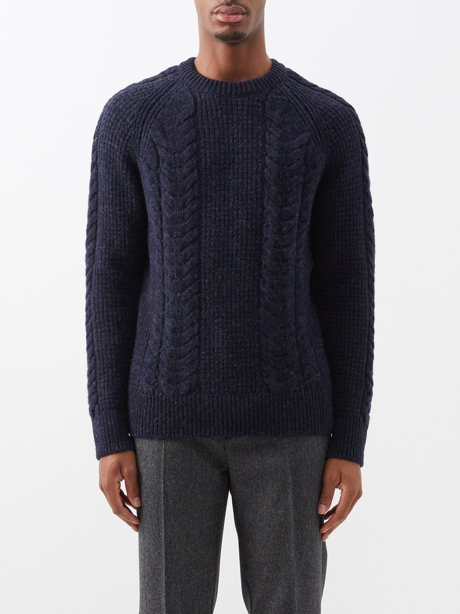 Navy Cable-knit Donegal wool sweater | Sunspel | MATCHESFASHION US
