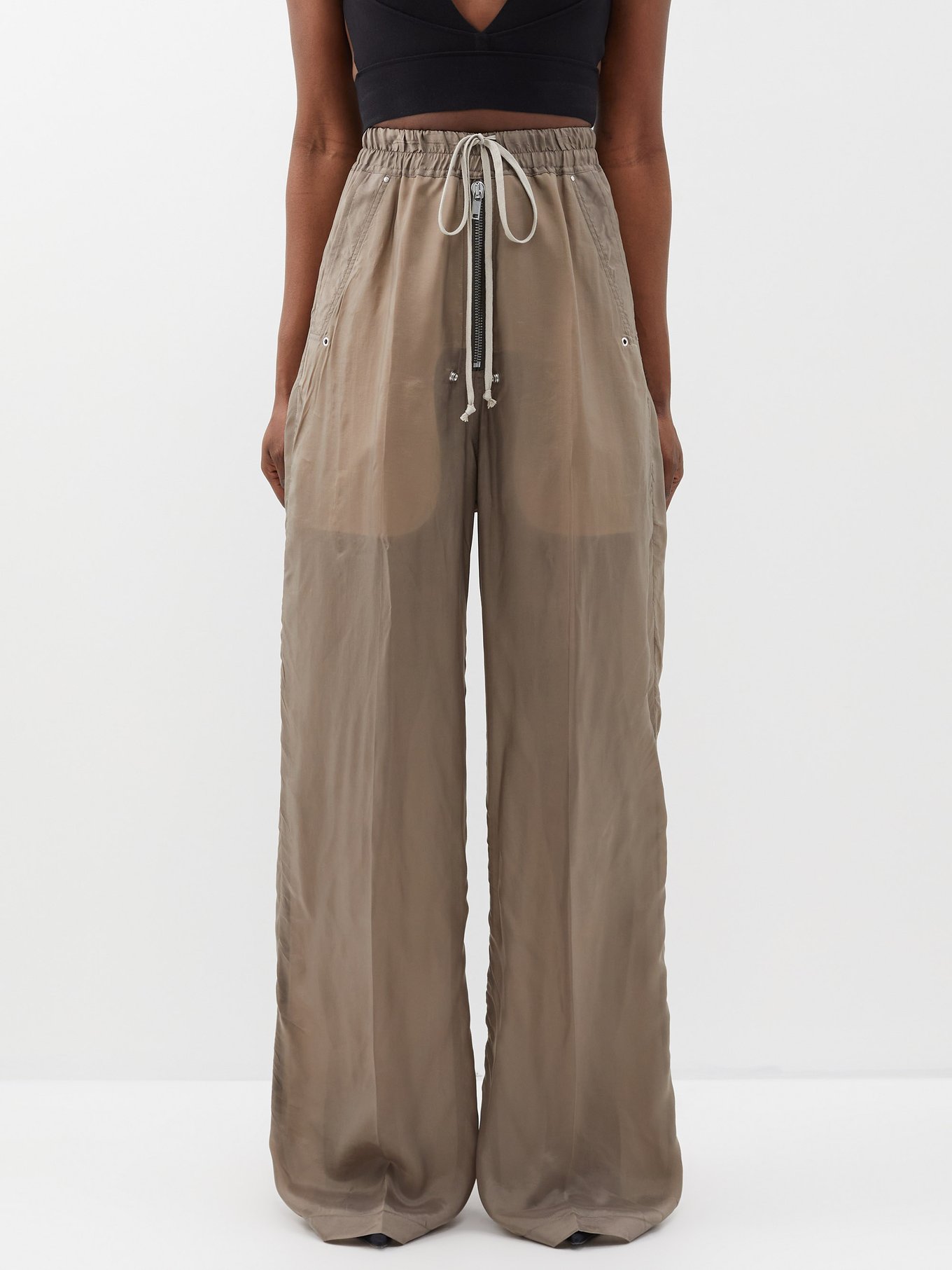 Beige Geth Belas drawstring-waist cupro trousers | Rick Owens