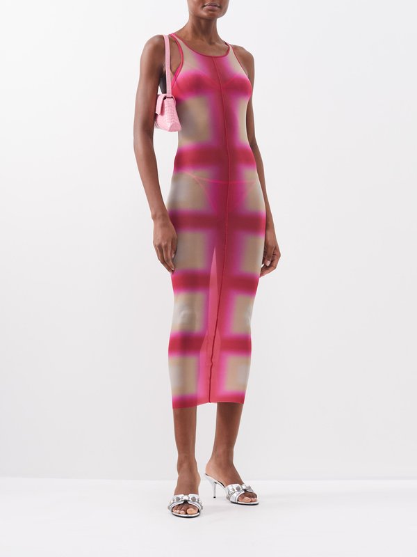 Pink Racerback plaid-print jersey midi dress | Rick Owens | MATCHES UK