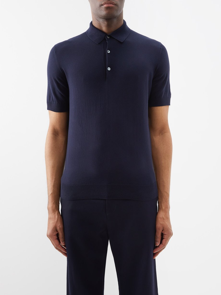 Navy Knitted slim-fit cotton polo shirt | ZEGNA | MATCHESFASHION UK