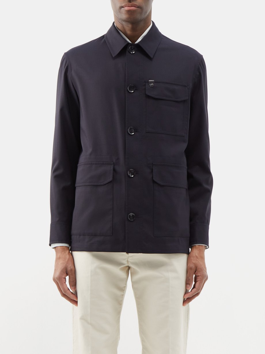 Navy Wool-blend twill overshirt | Brioni | MATCHESFASHION UK