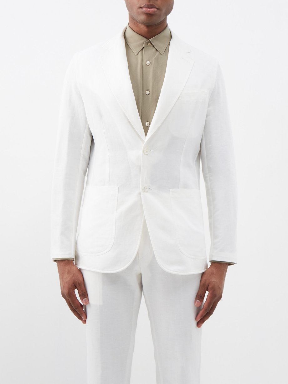 White Unlined linen-blend gabardine suit jacket | Brioni ...