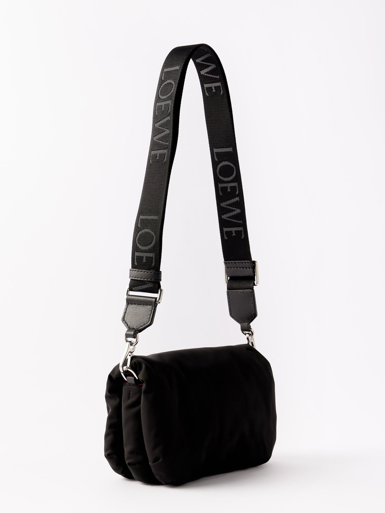 LOEWE Puffer Goya Messenger Bag Black in Nylon/Leather with Silver