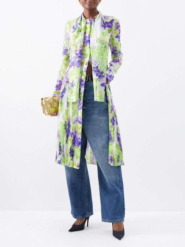 Versace Orchid-print pleated silk crepe midi dress