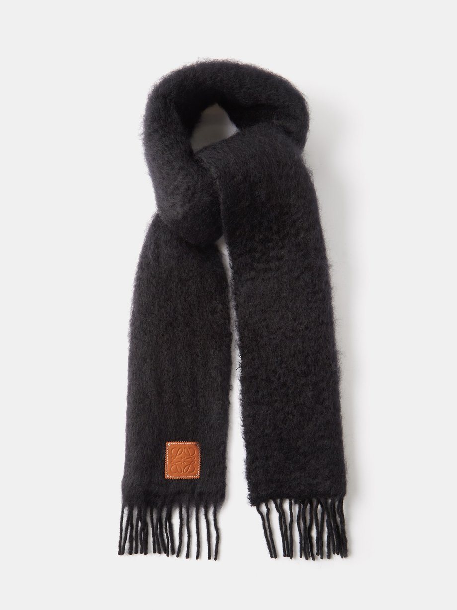 Black Anagram-patch fringed mohair-blend scarf | LOEWE | MATCHESFASHION UK