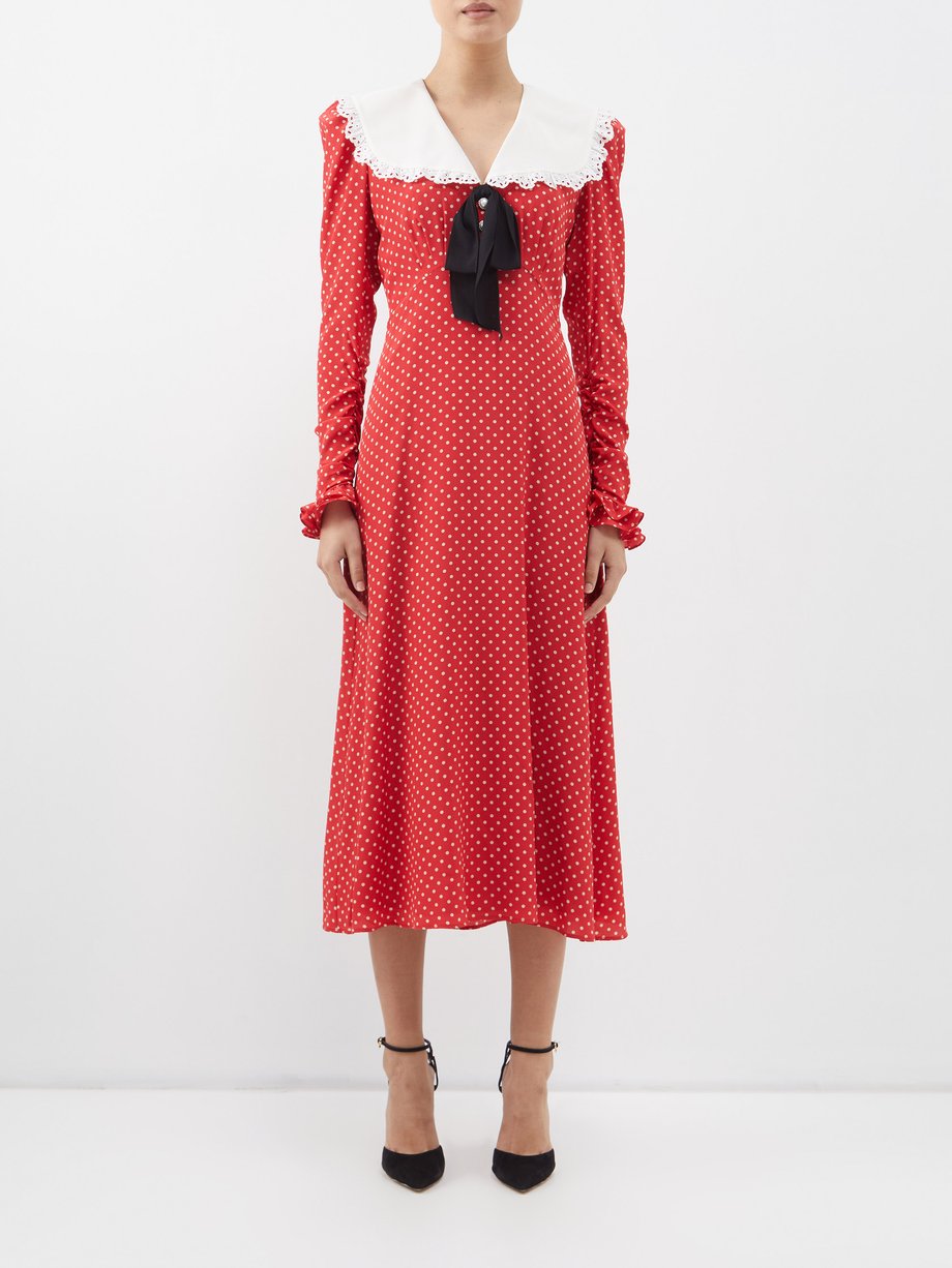 kamp Matematisk Vis stedet Red Oversized collar polka-dot silk midi dress | Alessandra Rich |  MATCHESFASHION UK