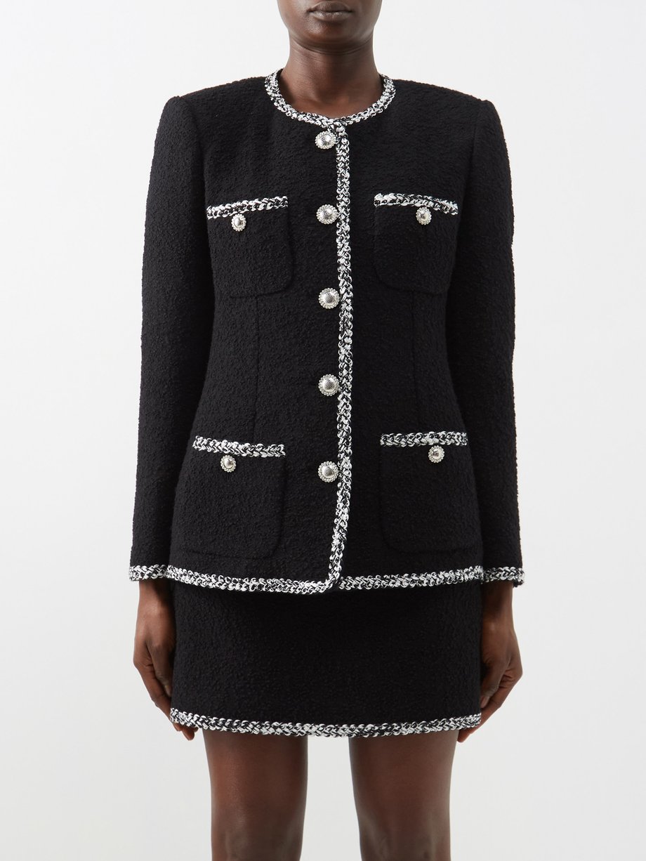 Black Patch-pocket wool-blend bouclé jacket, Alessandra Rich