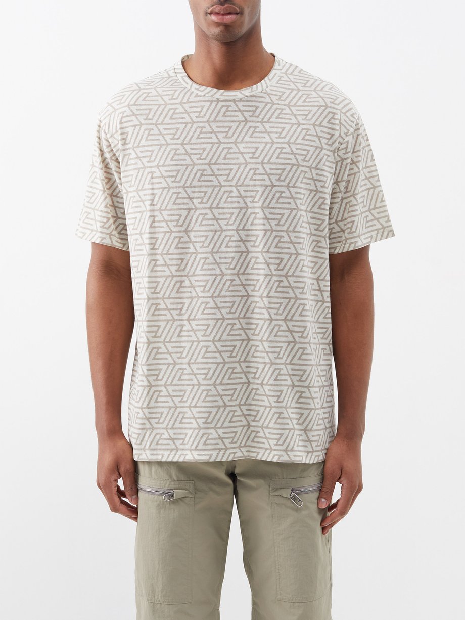 Beige Monogram-print cotton T-shirt, Balmain