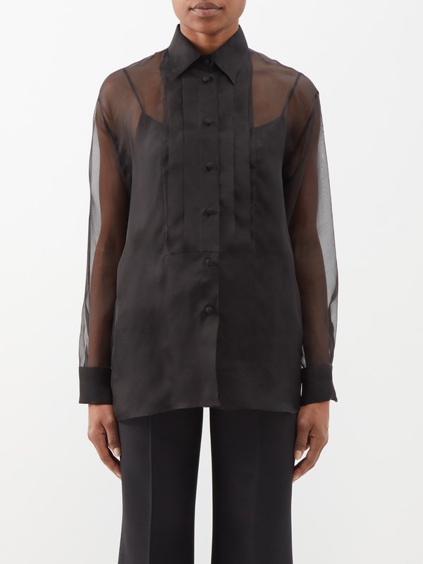 Prada Pleated-front silk-organza shirt