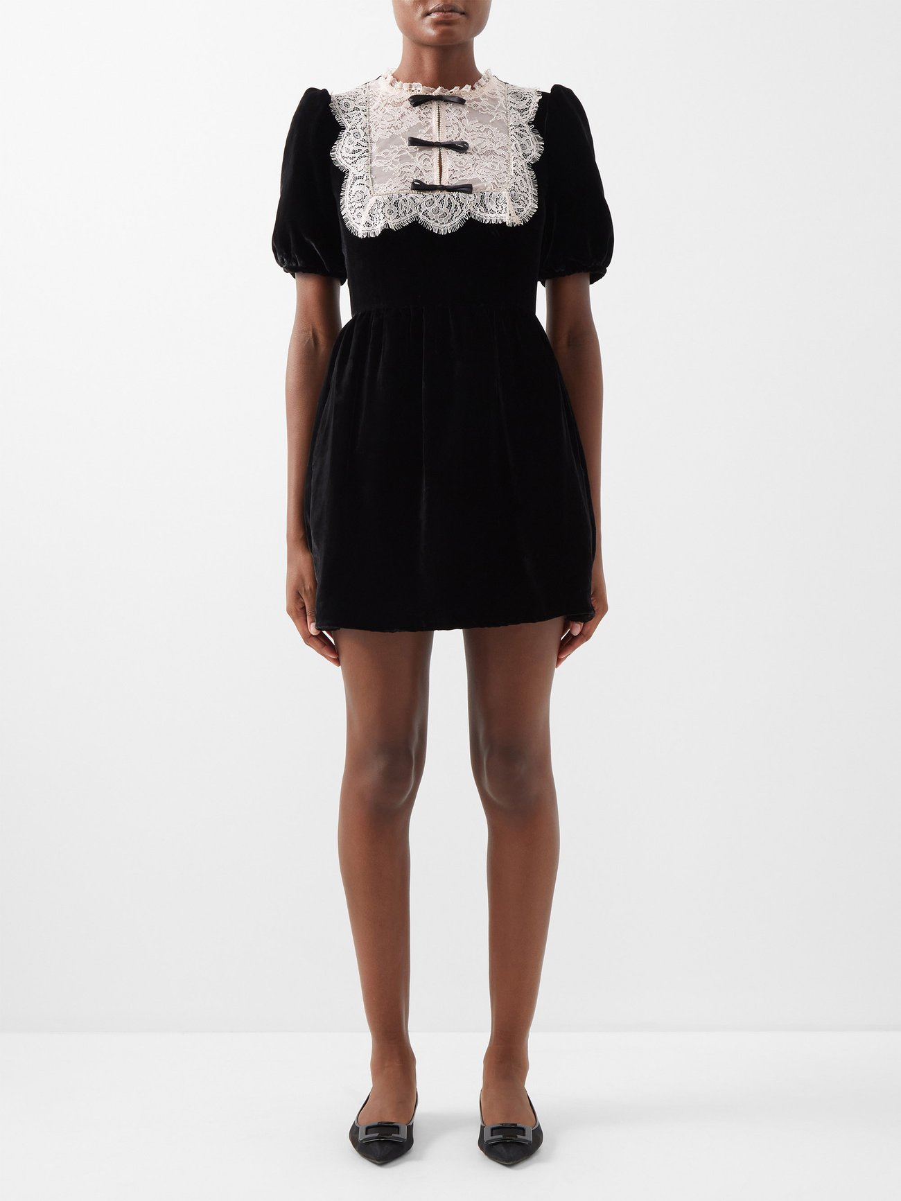 Black Cherie lace-trim velvet mini dress | Saloni | MATCHES UK