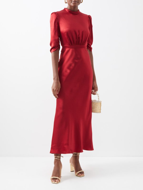 Red Adele hammered-silk maxi dress | Saloni | MATCHES UK