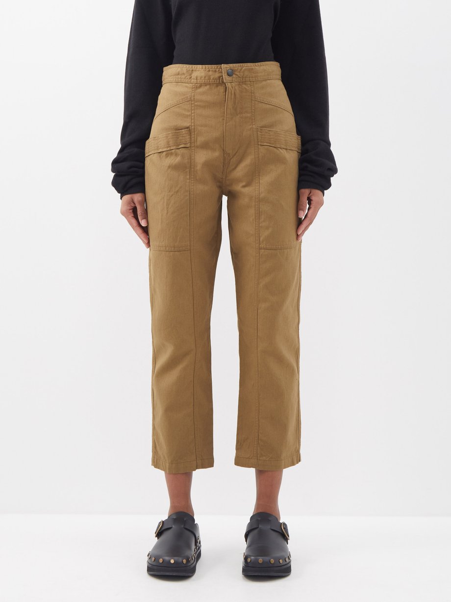 Brown Pandore cotton-blend cropped trousers | Marant Etoile ...