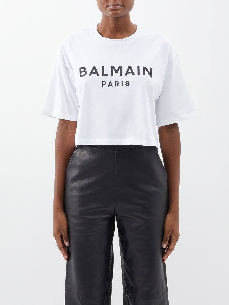 Balmain Logo-print cropped organic cotton T-shirt