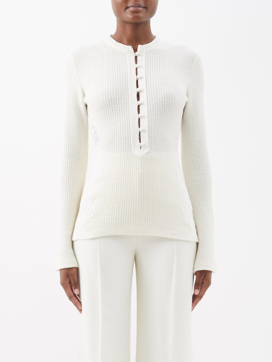 White Lace-inset ribbed wool sweater | Chloé | MATCHESFASHION UK