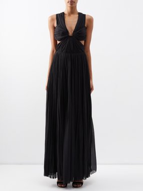 Chloé Off-the-shoulder pleated silk-gauze gown