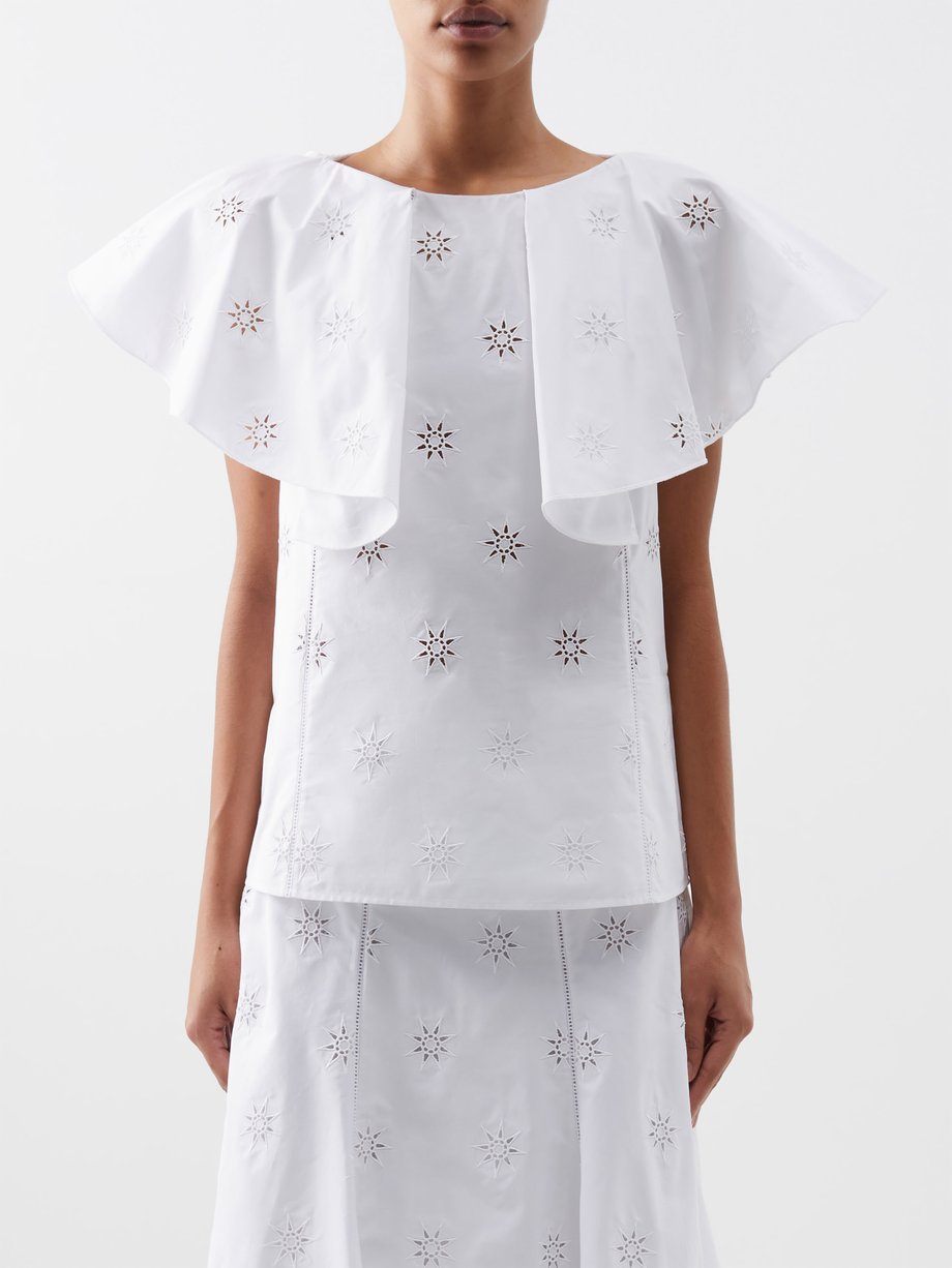 White Boat-neck sun-embroidered poplin top | Chloé | MATCHES US