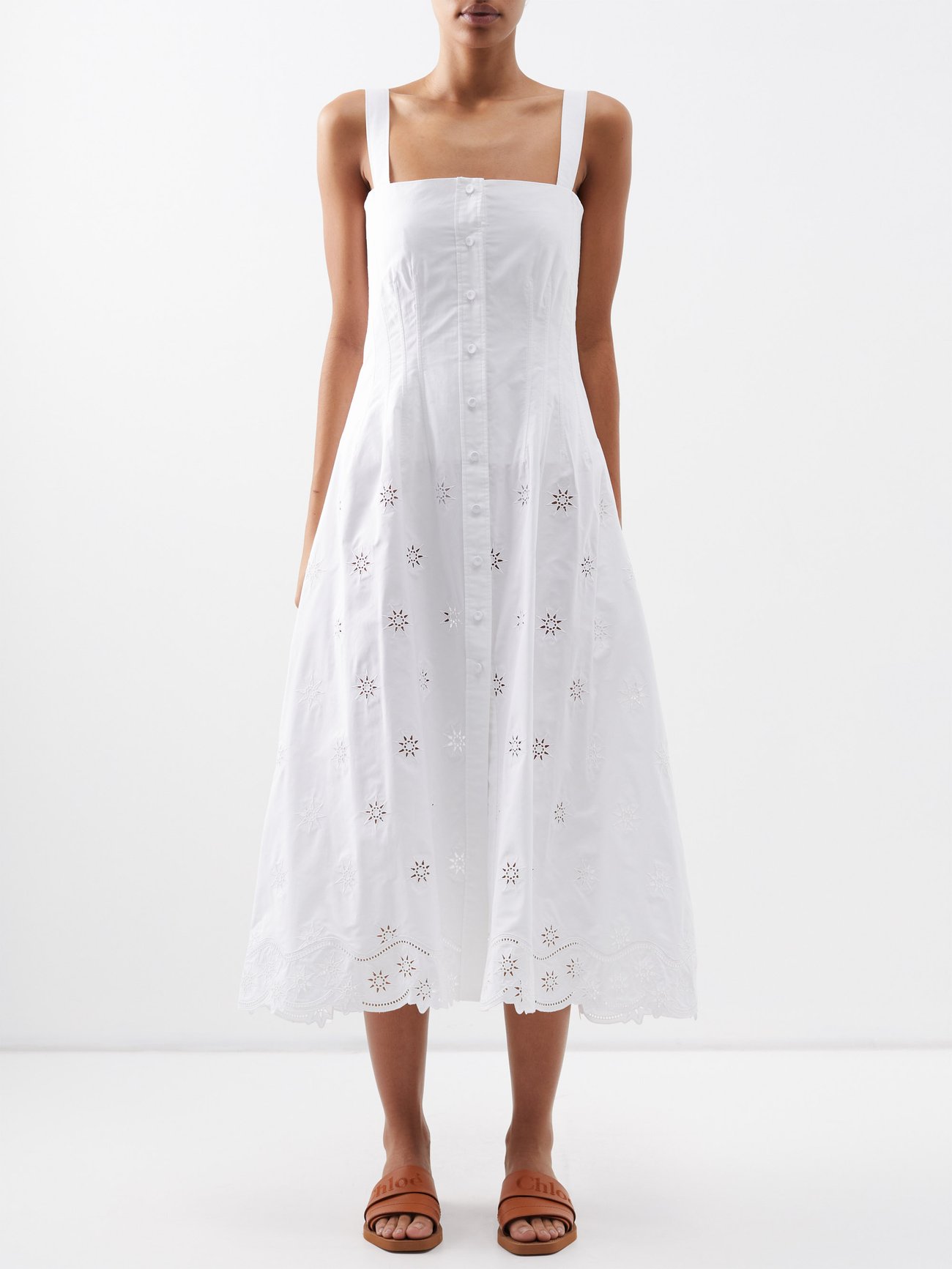 White Broderie-anglaise cotton poplin dress | Chloé | MATCHESFASHION US