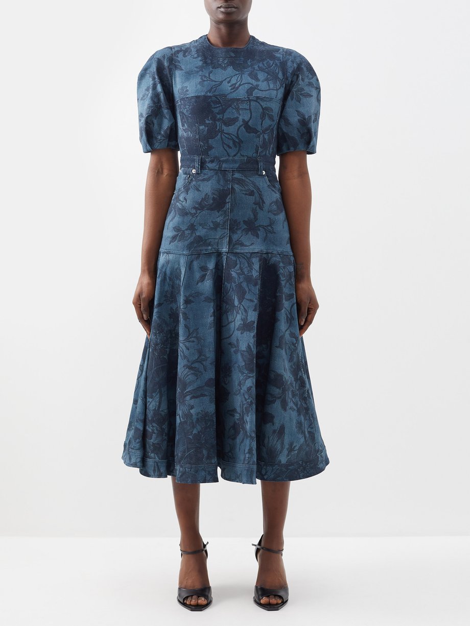 Blue Lorelei floral-print denim midi dress | Erdem | MATCHESFASHION US