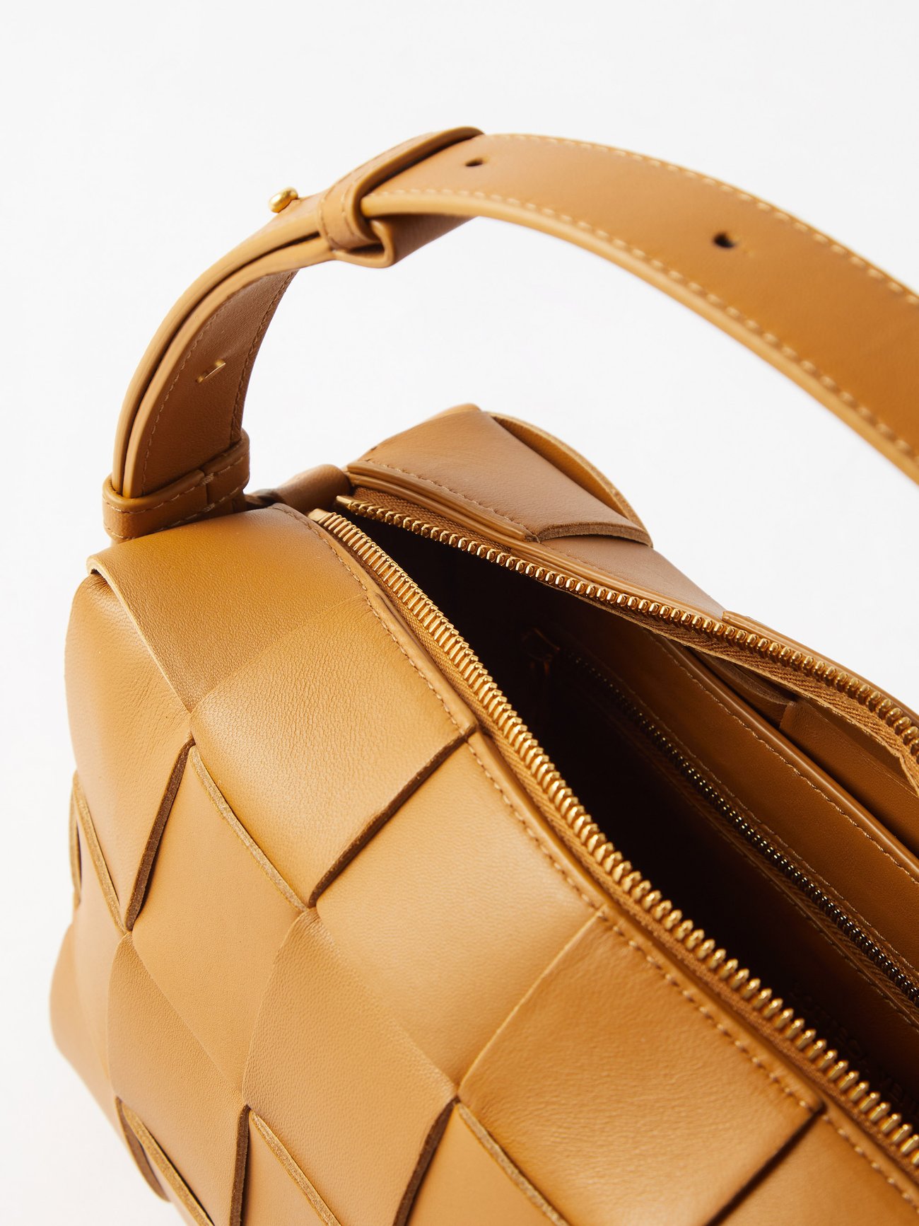 Camel Brick Cassette Intrecciato-leather shoulder bag