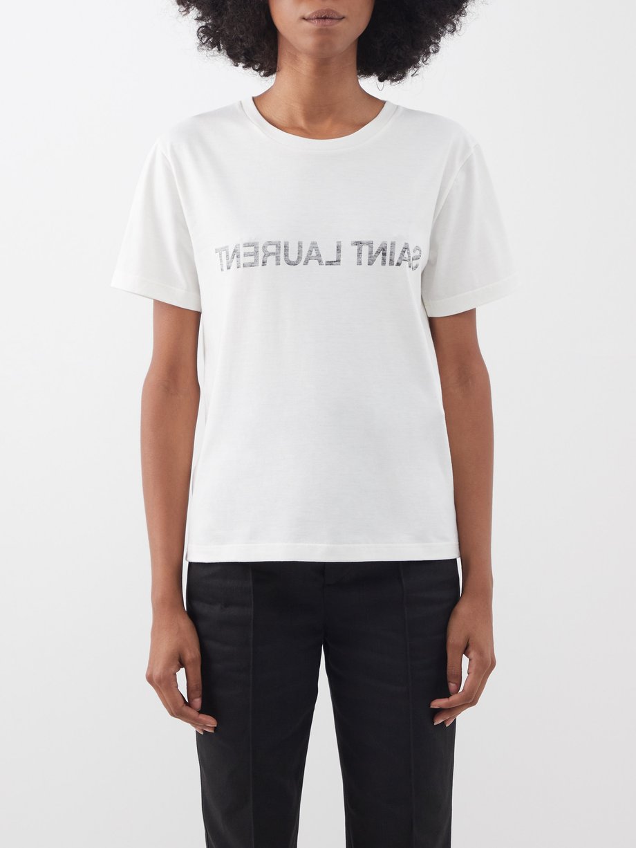 White Reverse-logo cotton-jersey T-shirt | Saint Laurent ...