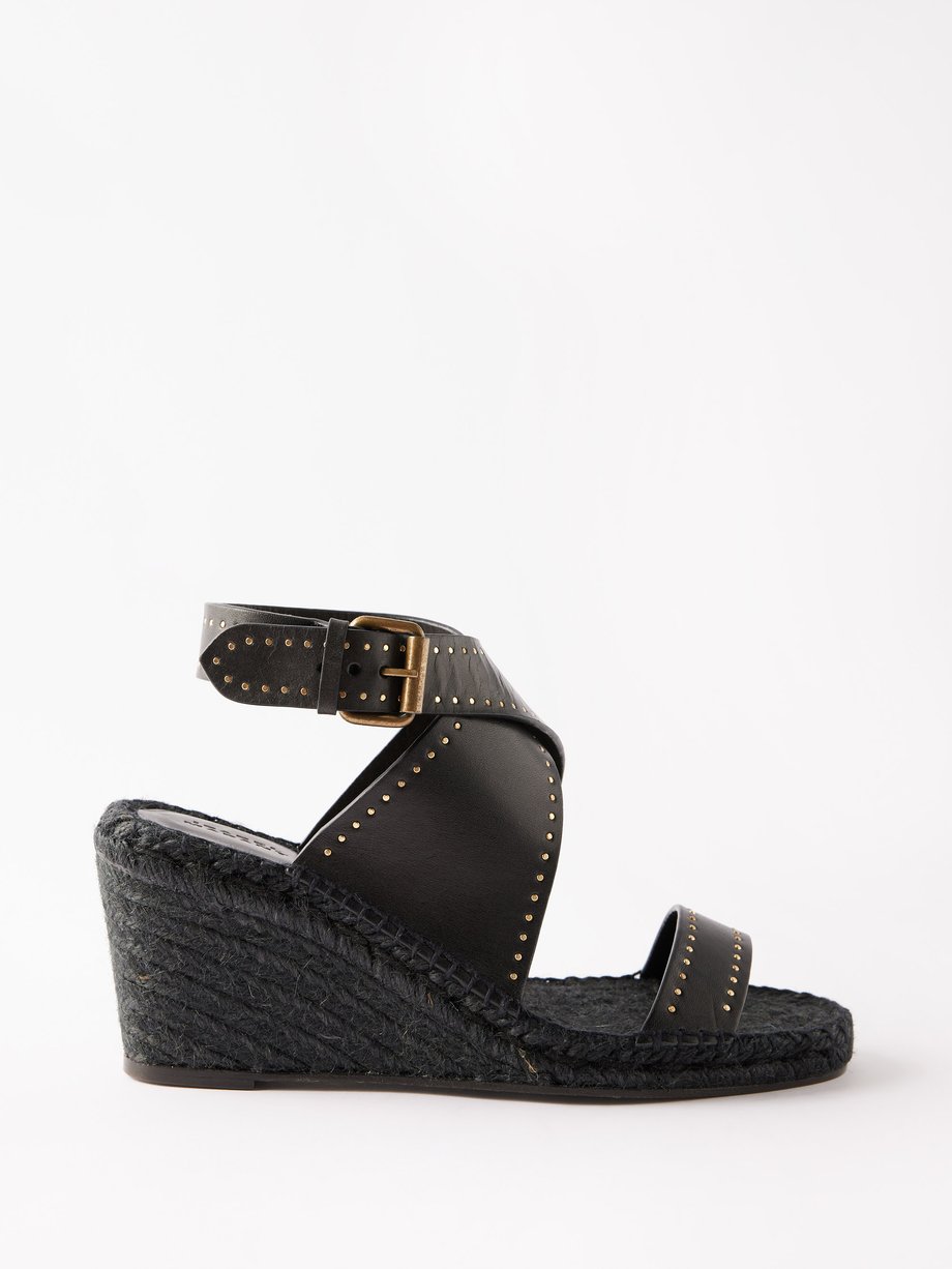 Black Iriane 90 leather wedge sandals | Isabel Marant | MATCHESFASHION US