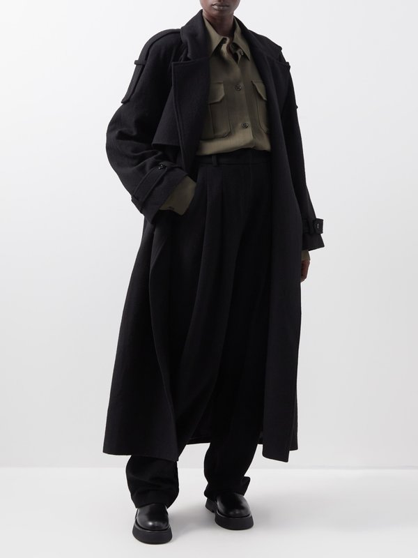 Black Layton pleated wool-blend wide-leg trousers | The Frankie Shop ...
