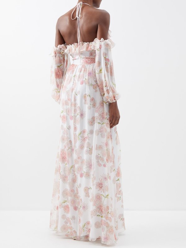 Pink Dahlia-print off-the-shoulder silk-georgette gown | Giambattista ...