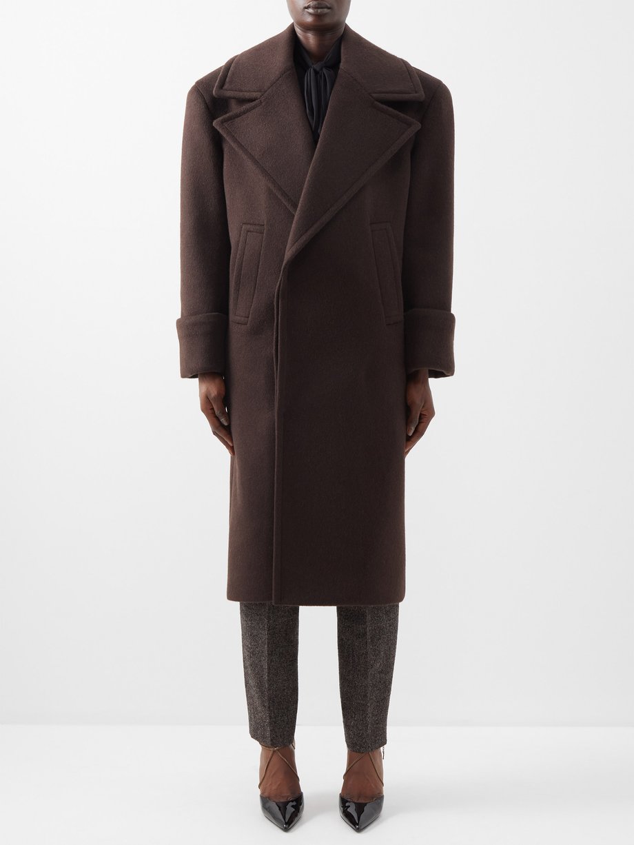 Brown Exaggerated-shoulder single-breasted cashmere coat | Saint ...