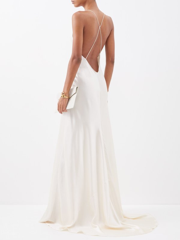 White Plunge-neck silk-satin gown | Saint Laurent | MATCHES UK