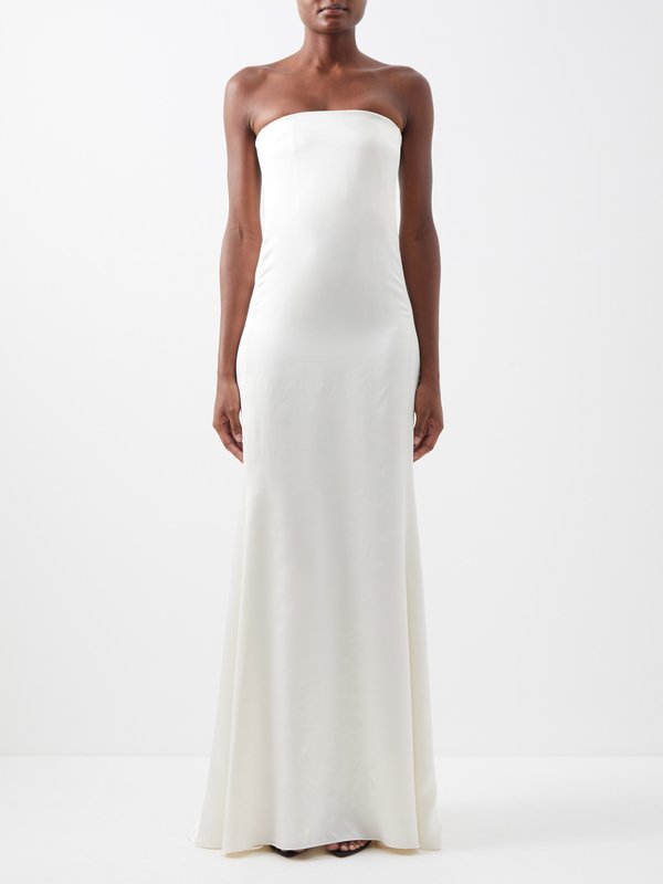 White Strapless silk-satin gown, Saint Laurent