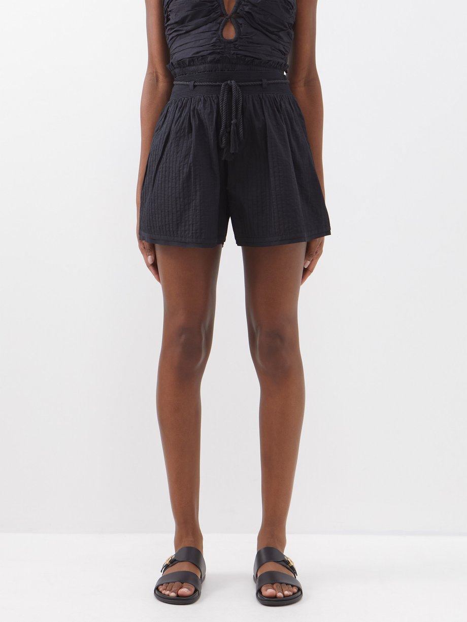 Black Rina drawstring pintucked cotton shorts | Ulla Johnson ...