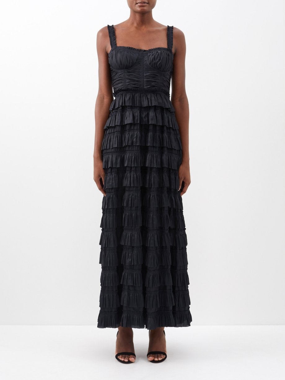 Black Camille plissé satin gown | Ulla Johnson | MATCHESFASHION US